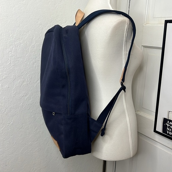 Jack + Mulligan Navy with Cream Leather Canvas Backpack - Picture 2 of 8